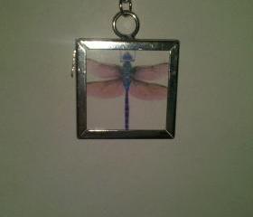 Reversable Dragon Fly Silver Frame Pendant